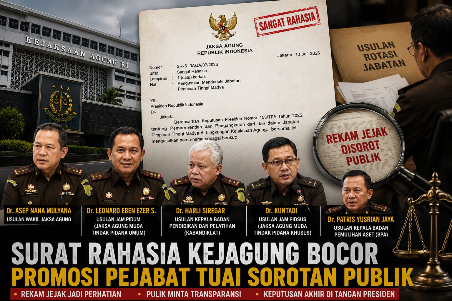 Surat Rahasia Kejagung Bocor, Rekam Jejak Calon Pejabat Kembali Jadi Sorotan